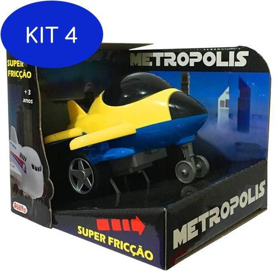 Imagem de Kit 4 Carrinho Com Super Fricção Metropolis Jato Caça