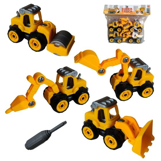 Imagem de Kit 4 Carrinho Didático Trator Brinquedo Monta E Desmonta