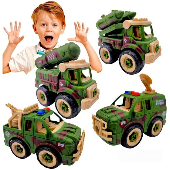 Imagem de Kit 4 Carrinho monta e desmonta Didático Brinquedo Educativo Caminhão Infantil Personagem Caminhão e Carro