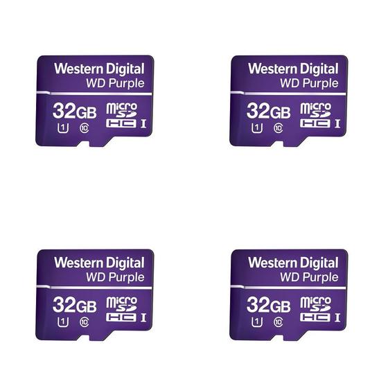 Imagem de Kit 4 Cartão de Memória 32 GB Micro SD WD Purple Intelbras