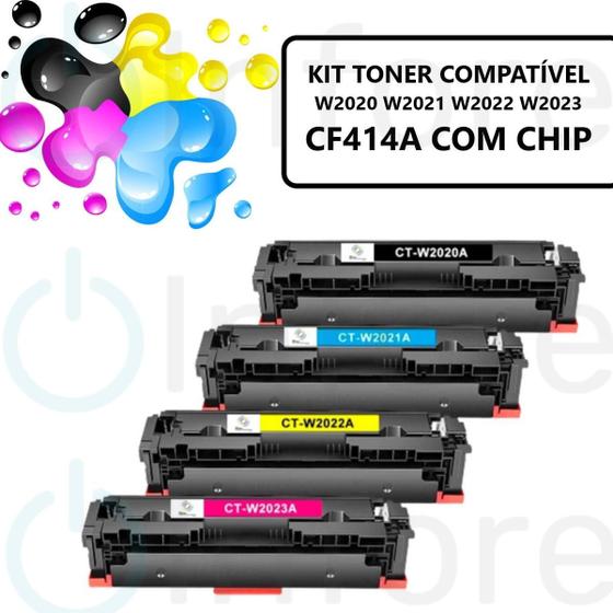 Imagem de Kit 4 Cartuchos de Toner 414A W2020 W2021 W2022 W2023 Compatível C/ M454DW M454DN M479FDW C/ CHIP