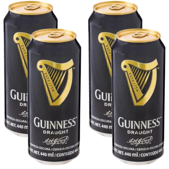 Imagem de Kit 4 Cerveja Escura Irlandesa Guinness Draught Stout 440ml