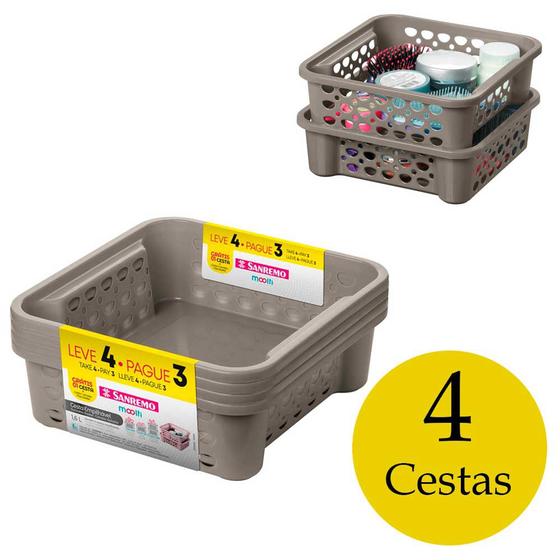 Imagem de Kit 4 Cestinhas organizadora marrom infantil empilhável para quarto gaveta guarda roupa Sanremo