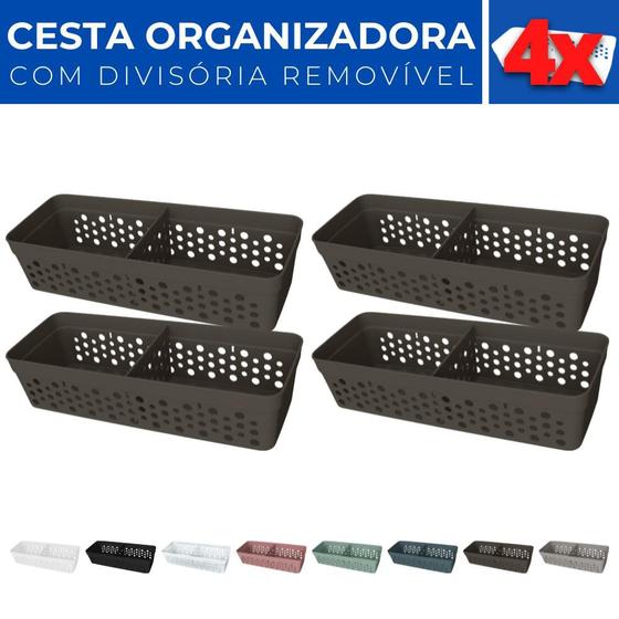 Imagem de Kit 4 Cesto Organizador Rattan c/ Divisória Removível 23x8