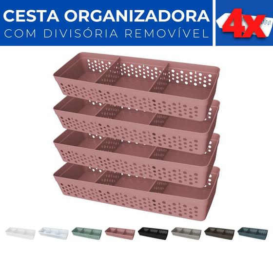 Imagem de Kit 4 Cesto Organizador Rattan c/ Divisória Removível 34x11