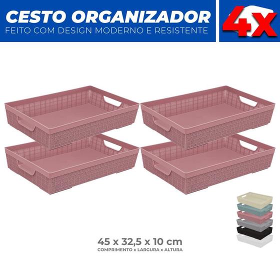 Imagem de Kit 4 Cestos Organizador Armário Gaveta Lavanderia G 45x32