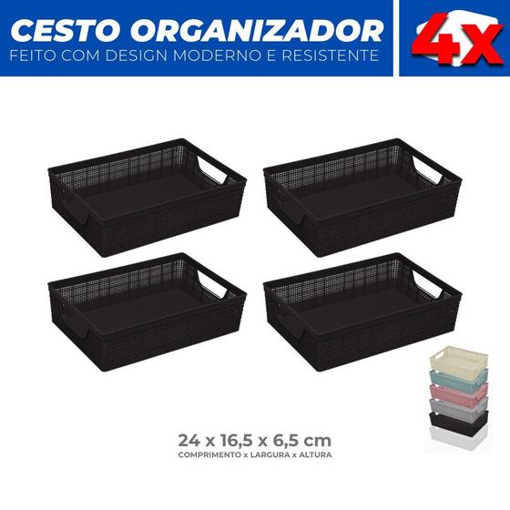 Imagem de Kit 4 Cestos Organizador Multiuso Armário Lavanderia P 24x16