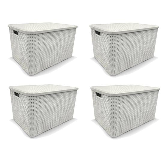 Imagem de Kit 4 Cestos Organizador Rattan 20 Litros Branco Arqplast