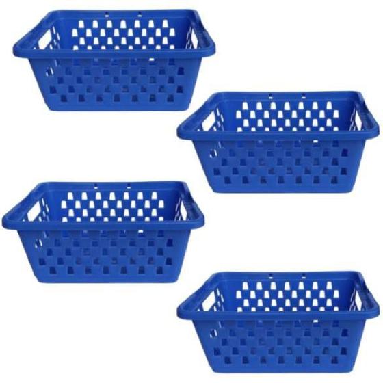 Imagem de Kit 4 Cestos Organizadores Pequeno 800 ML Azul 16x12x6cm