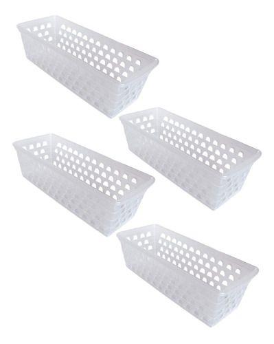 Imagem de Kit 4 Cestos Transparente Multiuso Comprido 28x11x8cm 1121