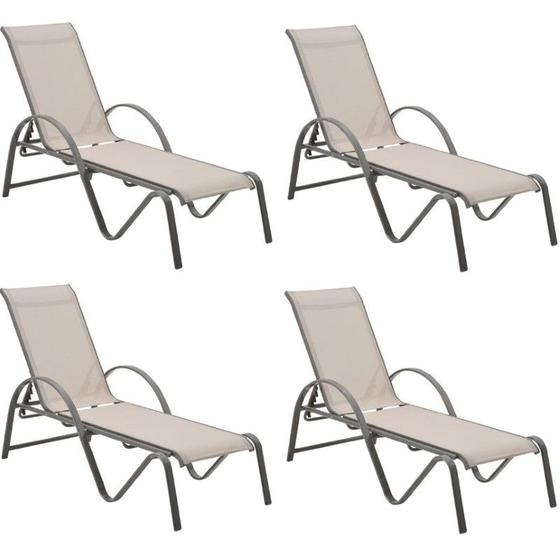 Imagem de Kit 4 Chaise Outdoor Búzios Amêndoa Tela Bege e Grafite Tela Grafite - Rivatti