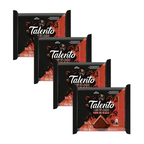 Kit 4 Chocolate Garoto Talento Dark Nibs de Cacau 75g Chocolate