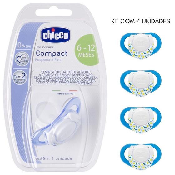 Imagem de Kit 4 chupetas compact azul silicone tam 2 (6a12m) - chicco