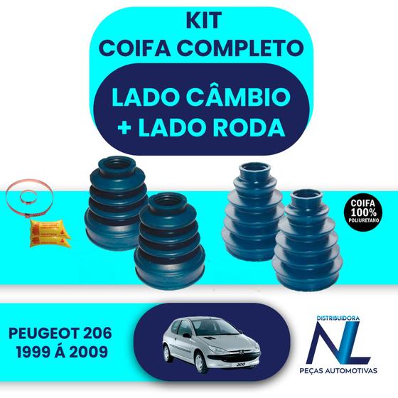 Imagem de Kit 4 coifas homocinética lado roda e lado câmbio Peugeot 206 1999 a 2010 motor 1.6v