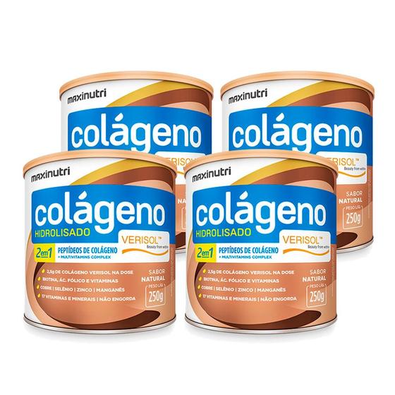 Imagem de Kit 4 Colágeno Verisol Pó Sabor Natural Lata 250g Maxinutri