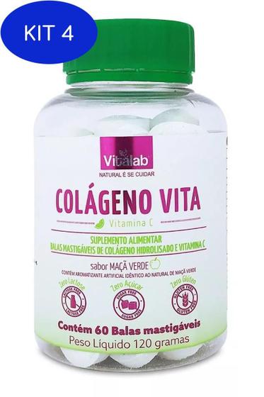 Imagem de Kit 4 Colágeno Vita Balas Mastigáveis sabor Maça Verde -