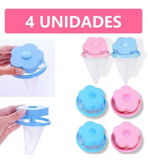 Imagem de Kit 4 Coletores Tira Pelos Flutuante Lavadora De Roupa Fiapo