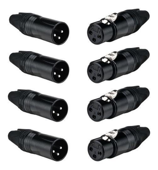 Imagem de Kit 4 Conectores Xlr Canon Macho/Fêmea Mic Dmx Preto Luminos