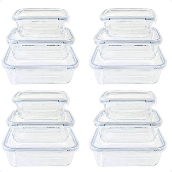 Imagem de Kit 4 Conjunto 3 potes Herméticos retangular 300/600/1040ML