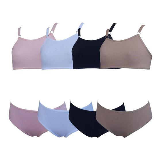 Imagem de kit 4 Conjunto Menina Calcinha E Sutiã Juvenil Algodão Lisos - Multicolorido - Cor Variados - OPTE M