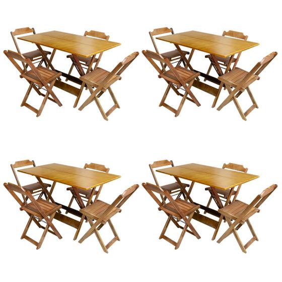 Imagem de Kit 4 Conjuntos de Mesa com 4 Cadeiras de Madeira Dobravel 120x70 Mel