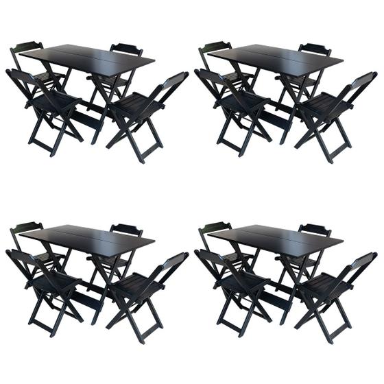 Imagem de Kit 4 Conjuntos de Mesa com 4 Cadeiras de Madeira Dobravel 120x70 Preto