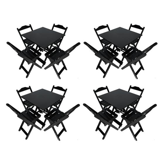 Imagem de Kit 4 Conjuntos de Mesa Dobrável 70x70 com 4 Cadeiras Preto
