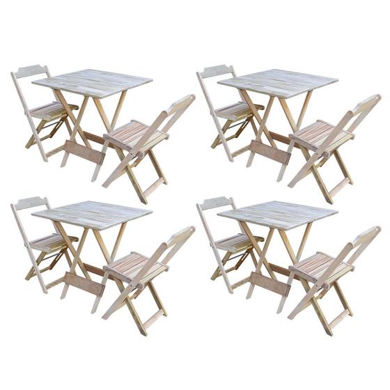 Imagem de Kit 4 Conjuntos de Mesa Dobravel com 2 Cadeiras de Madeira 70x70 Ideal para Bar e Restaurante - sem 