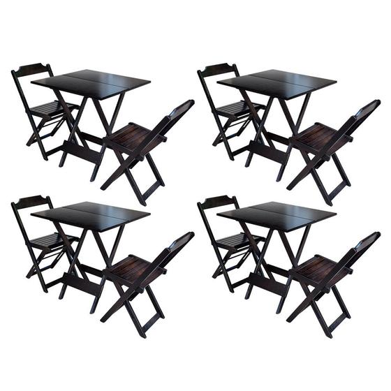 Imagem de Kit 4 Conjuntos de Mesa Dobravel com 2 Cadeiras de Madeira 70x70 - Tabaco