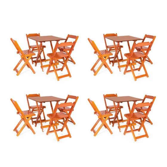 Imagem de Kit 4 Conjuntos Dobrável  70 x 70 com 4 Cadeiras Dobráveis Mel -  Móveis Britz