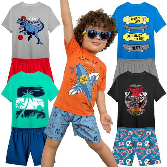 Imagem de Kit 4 Conjuntos Infantil Menino 8 Peças Camisetas e Shorts