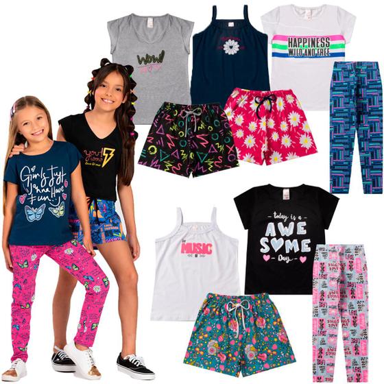 Imagem de Kit 4 Conjuntos Juvenil Roupa Verão 10 ao 16 Cotton Menina