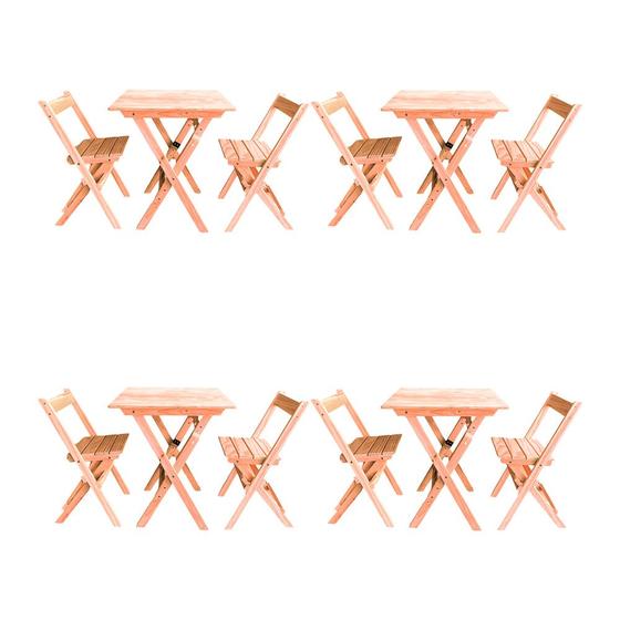 Imagem de Kit 4 Conjuntos Mesa Dobrável para Bar e Restaurante 60x60cm com 2 Cadeiras em Madeira Maciça - Cru