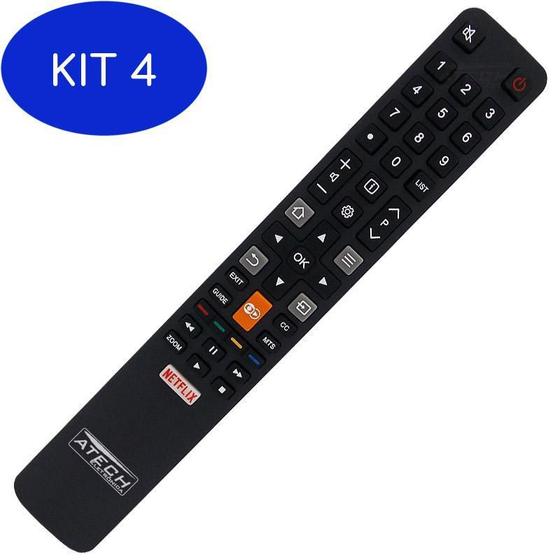 Imagem de Kit 4 Controle Remoto Tv Led Tcl 49P2Us Com Netflix E Globoplay