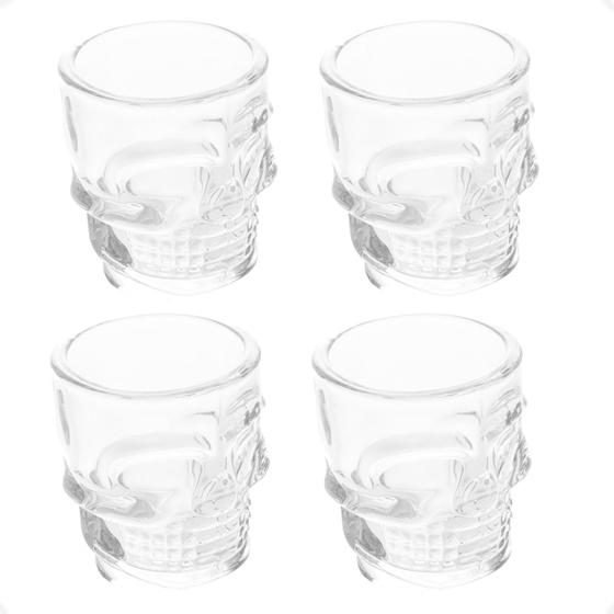 Imagem de Kit 4 Copo Para Shot Bebidas 50ML Formato Caveira Rock