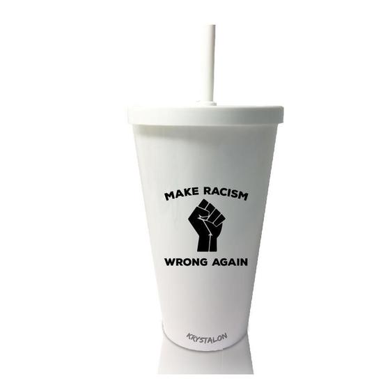 Imagem de Kit 4 Copos Com Tampa E Canudo Branco Make Racism Wrong
