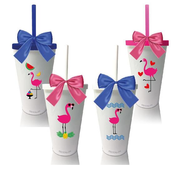 Imagem de Kit 4 Copos Com Tampa E Laço Flamingo Dia Das Crianças
