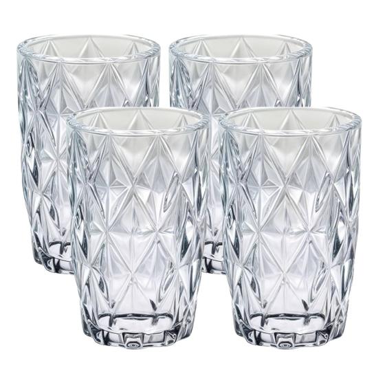 Imagem de Kit 4 Copos Diamante Resistente Luxo Transparente Grosso - 370 ML