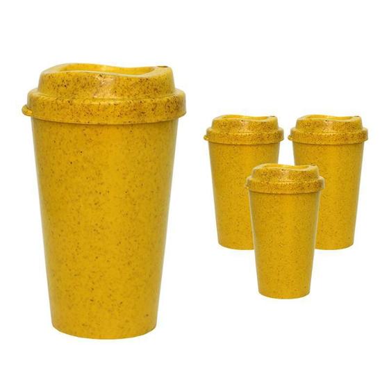 Imagem de Kit 4 Copos Mug Fibra Madeira Greencolors Amarelo 320Ml