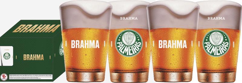 Kit 4 Copos Oficiais Para Cerveja Brahma Do Palmeiras 350ml Menor preço em Kit 4 Copos Oficiais Para Cerveja Brahma Do Palmeiras 350ml