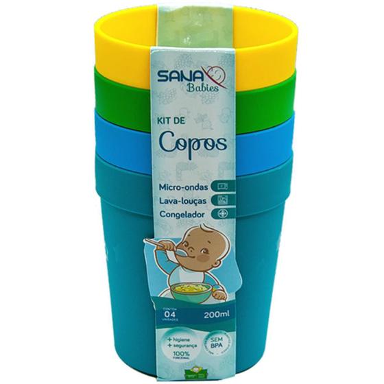 Imagem de Kit 4 Copos Refeição/Alimentação Infantil/Menino Sana Babies