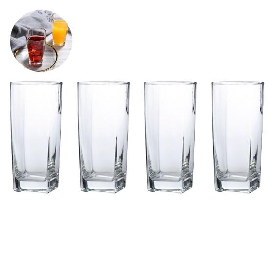 Imagem de Kit 4 Copos Texas Quadrado Vidro Transparente Mesa Posta 320ml