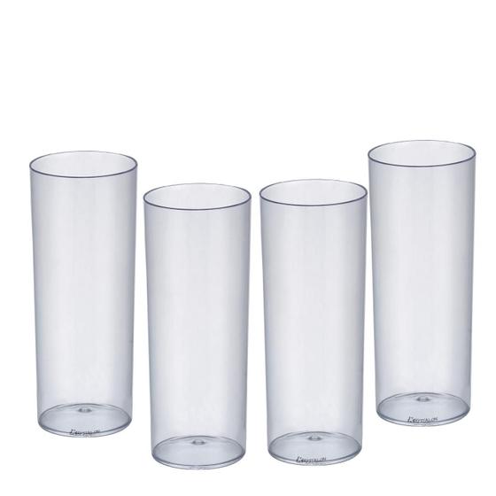 Imagem de Kit 4 Copos Tubo Long Drink Acrílico Transparente 300ml