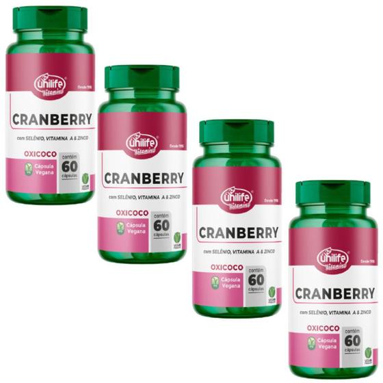 Imagem de Kit 4 Cranberry 500mg 240 Capsulas - Unilife - Com Selênio Vitamina A E Zinco