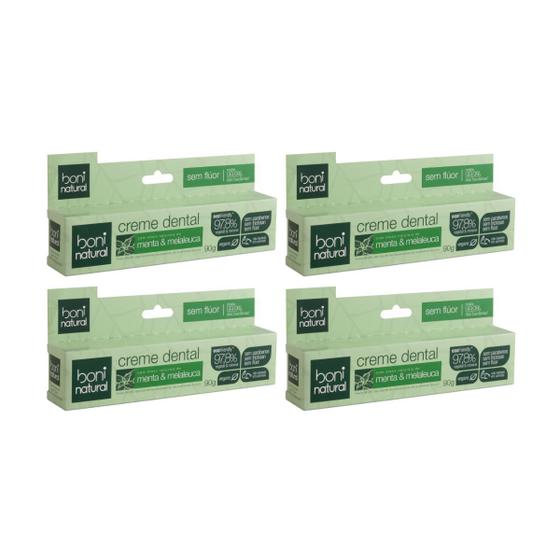 Kit 4 Creme Dental Sem Flúor Vegano Menta E Melaleuca Boni Natural Menor preço em Kit 4 Creme Dental Sem Flúor Vegano Menta E Melaleuca Boni Natural