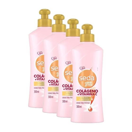 Imagem de Kit 4 Cremes para Pentear Seda Colágeno e Vitamina C by Niina Secrets 300ml cada