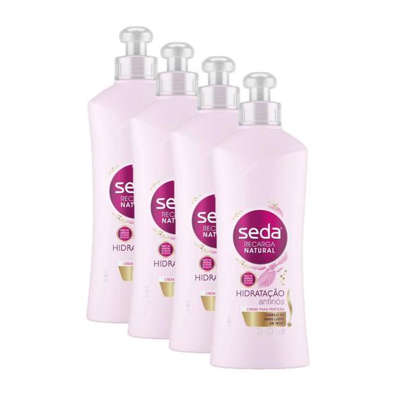Imagem de Kit 4 Cremes para Pentear Seda Recarga Natural Hidratação Antinós 300ml cada