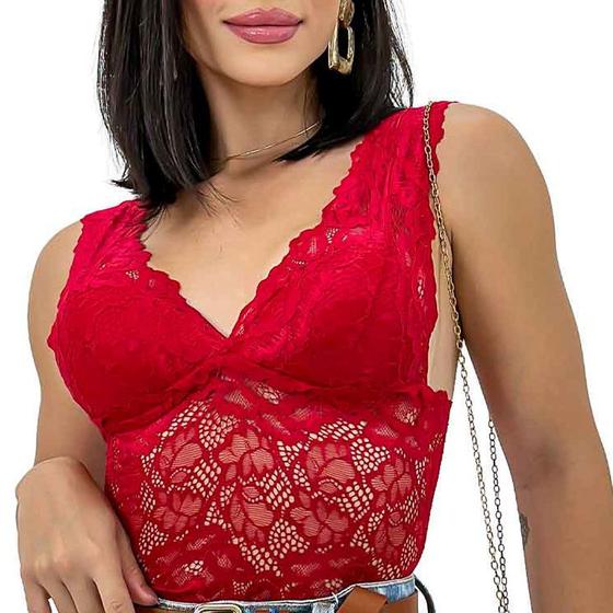 Imagem de Kit 4 Cropped Renda Blusinha Blusa Bojo Feminino Atacado