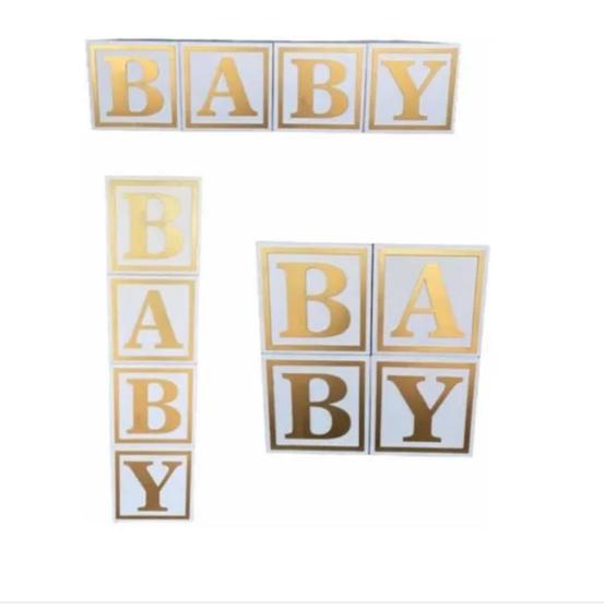 Imagem de kit 4 cubo baby 20x20 mdf decorado caixa cha revelação cha de bebe festa decoração de quarto bebe.