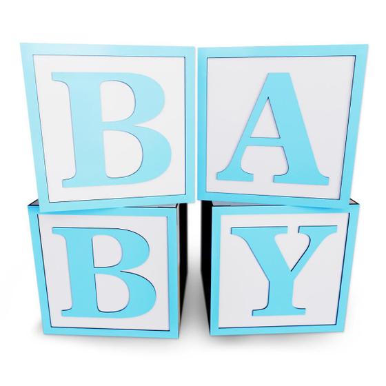 Imagem de Kit 4 Cubos Mdf Baby Box C/ Letra Decoração P/ Chá Revelação